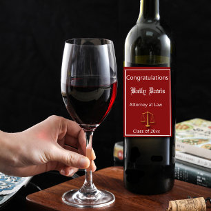 Graduation Gold Scales of Justice Red  Wine Label