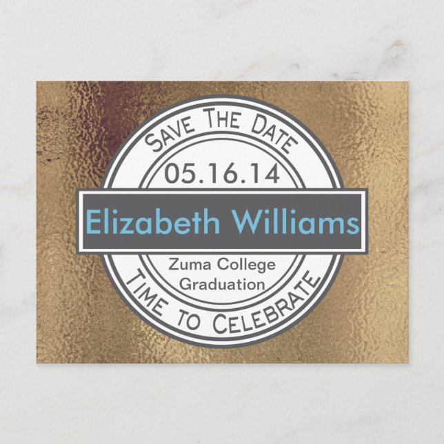 Graduation Gold Shimmer Save The Date Postcard (Front)
