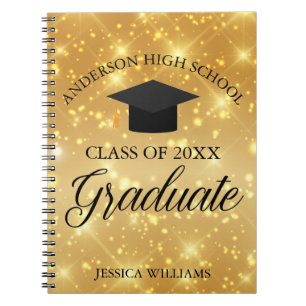 Graduation Gold Sparkle Elegant Personalised 2025 Notebook