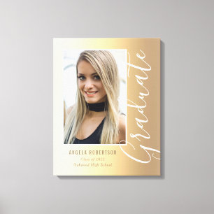 Graduation Gold Stylish Script Modern Photo Canvas Print