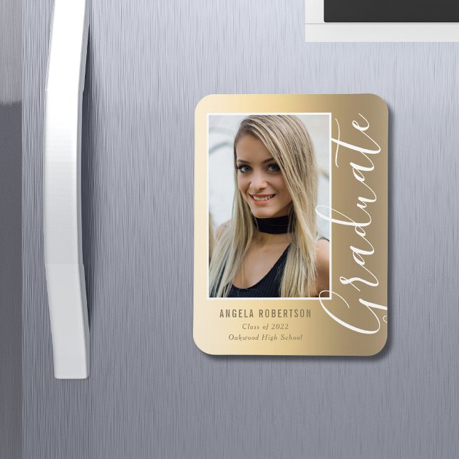 Graduation Gold Stylish Script Modern Photo Magnet (Creator Uploaded)