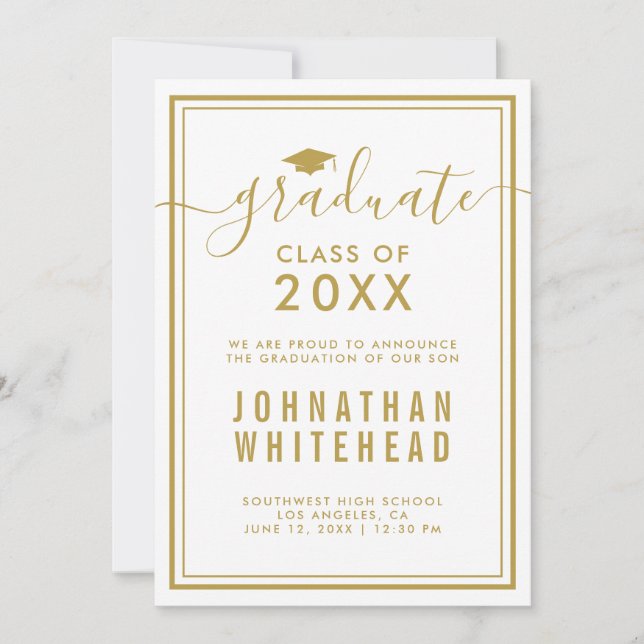 Graduation Gold White Announcement (Front)