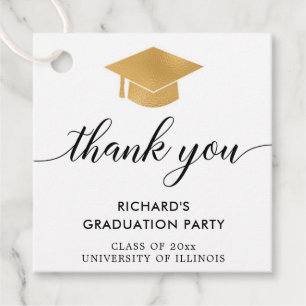 Graduation gold white black thank you card favour tags