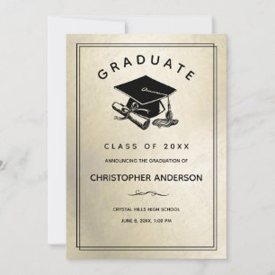 Graduation Gold with Grad Cap Diploma Announcement