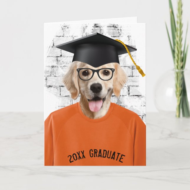 graduation golden retriever in t-shirt card (Front)