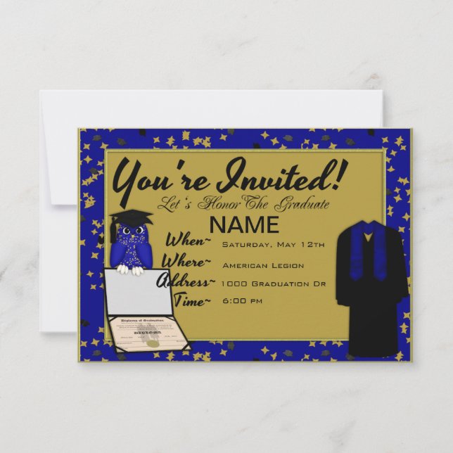 Graduation Gown and Stole Blue Invites (Front)