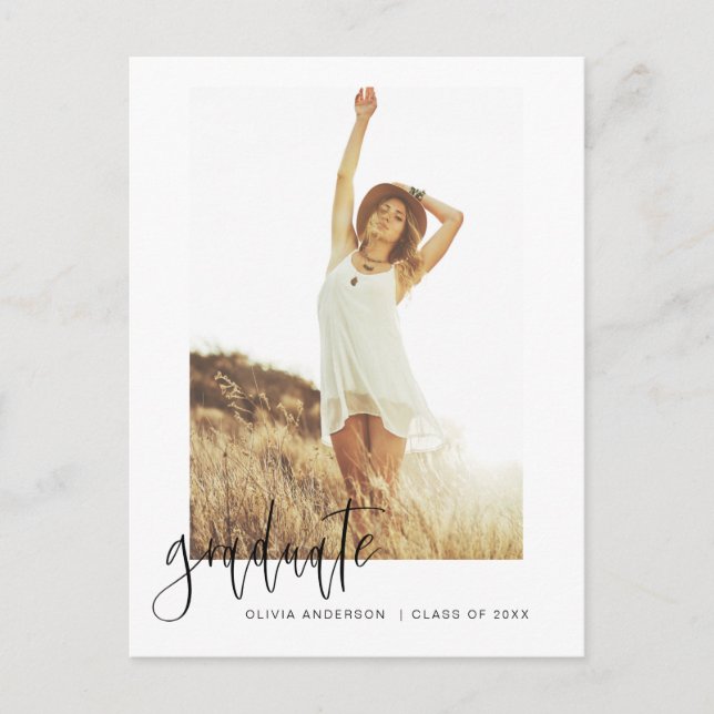 Graduation Grad Announcement Photo Minimalist Post Postcard (Front)