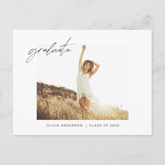 Graduation Grad Announcement Photo Minimalist Postcard (Front)