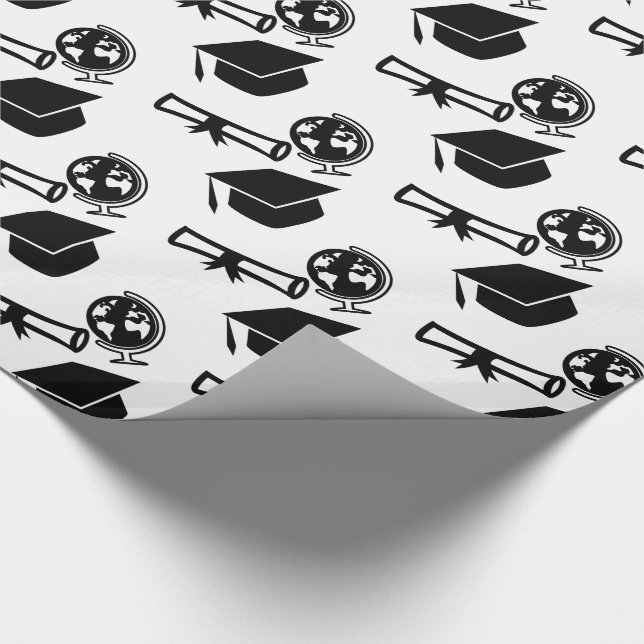 Graduation Grad Cap Tassel World White and Black Wrapping Paper (Corner)