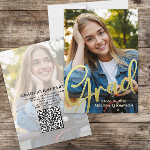 Graduation Grad Gold Calligraphy   QR Code Website Invitation