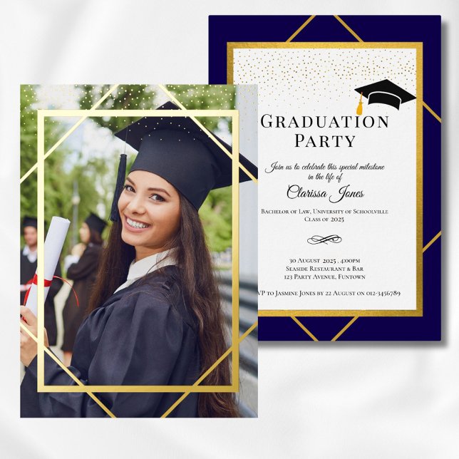 Graduation Grad Party Photo Invitation, Gold (Creator Uploaded)