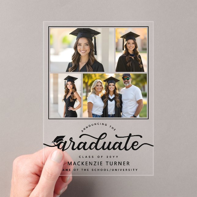 Graduation Grad Photo Collage Acrylic Announcement (Insitu (Handheld))