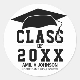 Graduation Grad School White Black Cap Classic Round Sticker