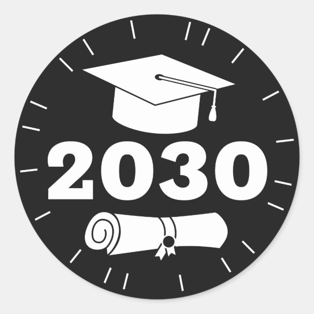 Graduation Grad Year Cap Diploma Classic Black Classic Round Sticker (Front)