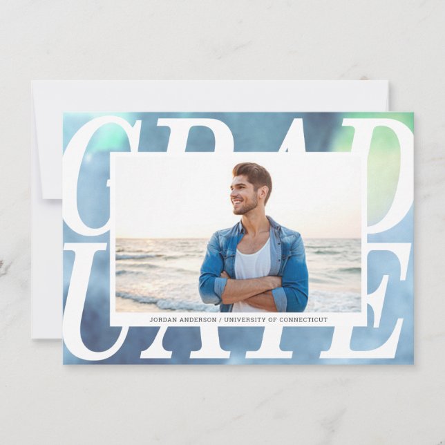 Graduation Gradient Blue Watercolor Announcement (Front)