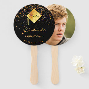 Graduation graduate black gold confetti photo 2023 hand fan