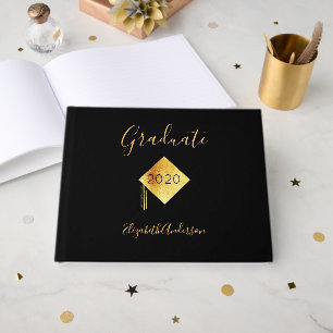 Graduation graduate black gold guest book