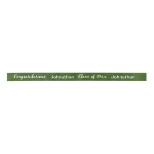 Graduation Graduate Name Green and White Script Satin Ribbon