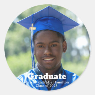 Graduation graduate personalised photo modern classic round sticker