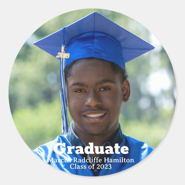 Graduation graduate personalised photo modern classic round sticker (Front)
