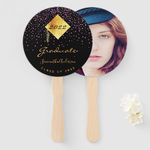 Graduation graduate photo black gold purple hand fan