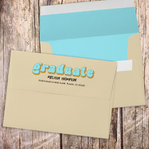 Graduation Graduate Retro Blue Typography Simple Envelope
