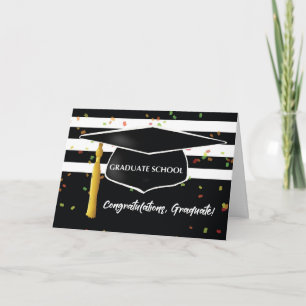 Graduation Graduate School with Cap Black White Card