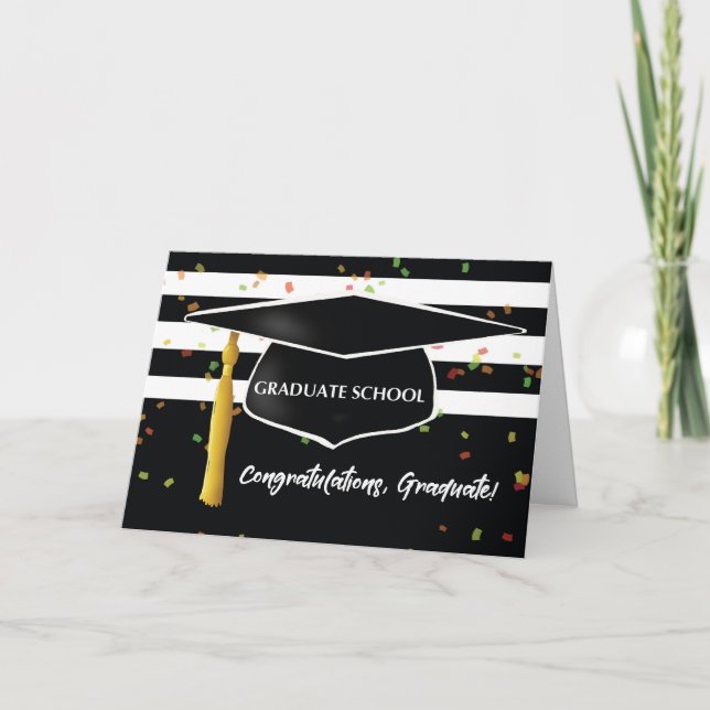 Graduation Graduate School with Cap Black White Card (Front)