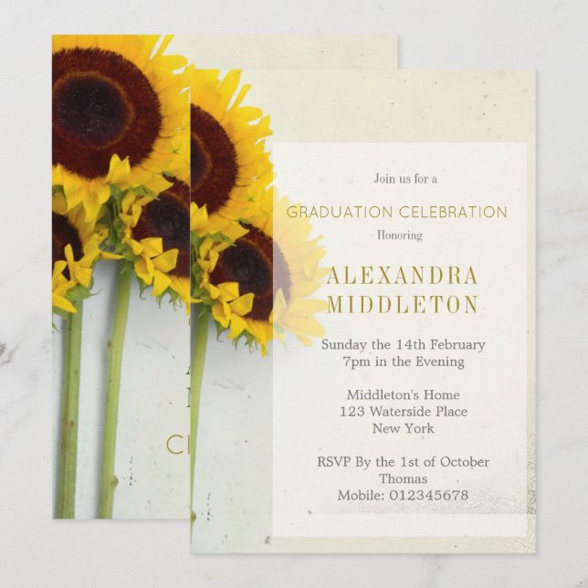 Graduation Graduate Sunflower Rustic Invitation (Front/Back)