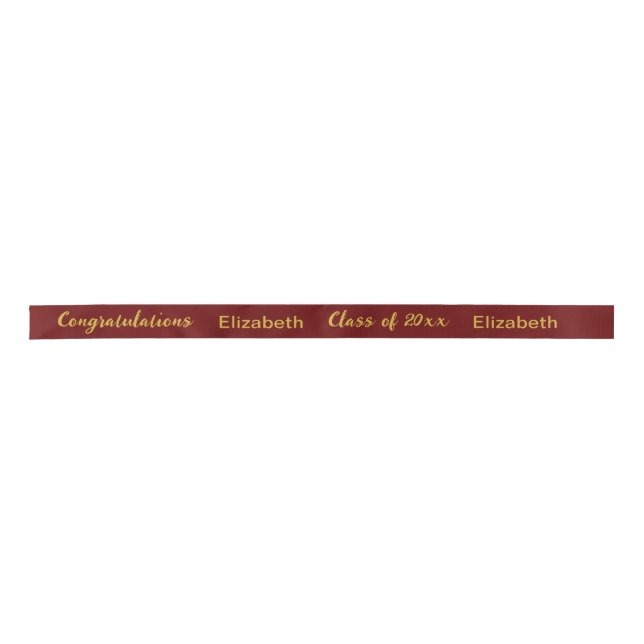 Graduation Graduate's Name Dark Red & Gold Script Satin Ribbon (Front)