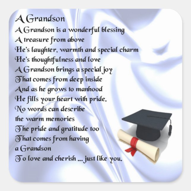 Graduation   Grandson Poem Square Sticker (Front)