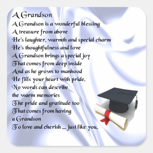 Graduation   Grandson Poem Square Sticker (Front)