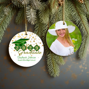 Graduation Green and Gold 20XX Photo Ceramic Tree Decoration