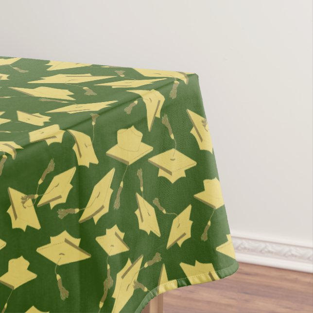 Graduation Green and Gold Caps in the Air Tablecloth (In Situ)