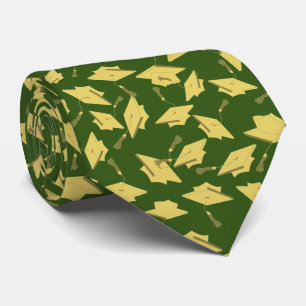 Graduation Green and Gold Caps in the Air Tie