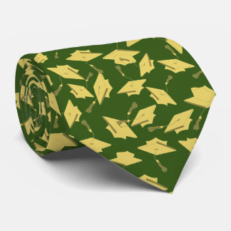 Graduation Green and Gold Caps in the Air Tie