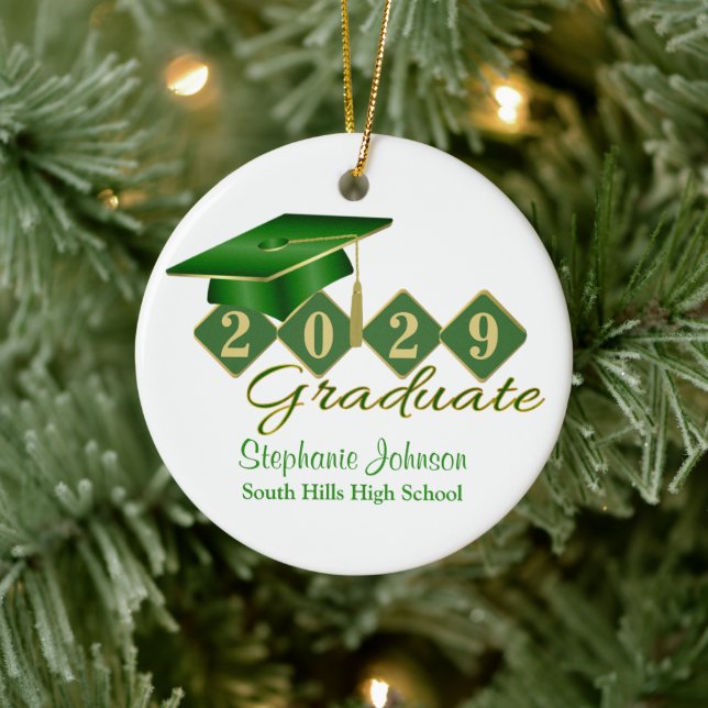 Graduation Green and Gold Classic Ceramic Tree Decoration (Tree)