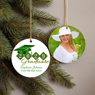 Graduation Green and Gold Classic Photo Ceramic Tree Decoration