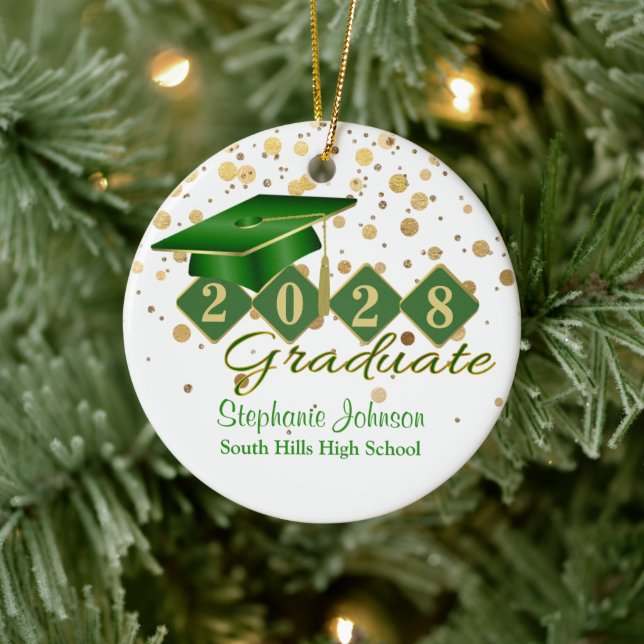 Graduation Green and Gold Confetti Ceramic Ceramic Tree Decoration (Tree)