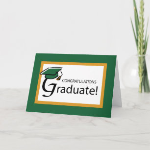 Graduation Green and Gold Congratulations Cap Card