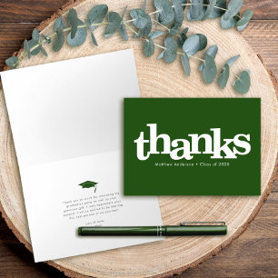 Graduation green bold modern typography simple thank you card