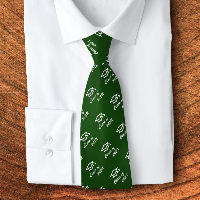 Graduation Green Cap Icon Pattern Class Year Bold Tie (Creator Uploaded)