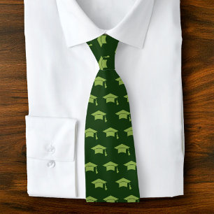 Graduation Green Cap Icon Pattern Simple Classy Tie