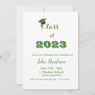 Graduation Green & White Invitation Class of 2023
