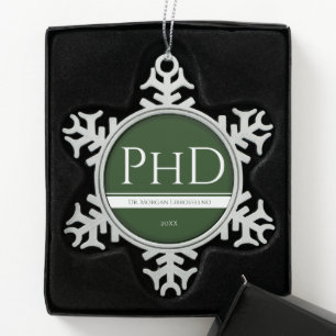 Graduation Green White Name Year PhD Snowflake Pewter Christmas Ornament