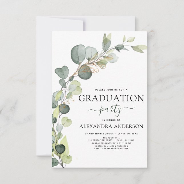 Graduation Greenery Eucalyptus 2022 Invitation (Front)