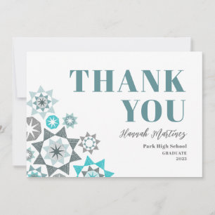 Graduation Hand Drawn Shapes Tropicana Teal Thank You Card