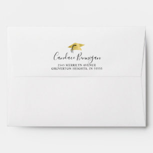 Graduation Hand Lettered Script Gold Cap Pattern Envelope