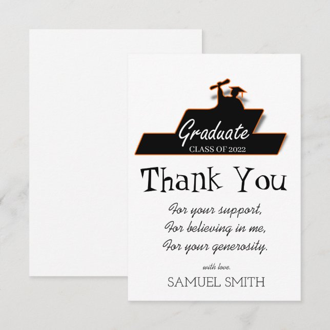 Graduation Handwriting Black & White Scroll Thank  Thank You Card (Front/Back)