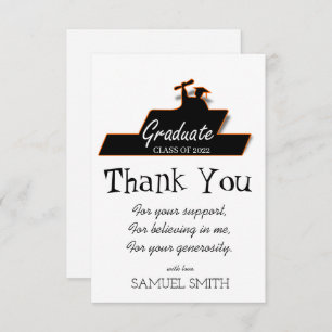 Graduation Handwriting Black & White Scroll Thank  Thank You Card
